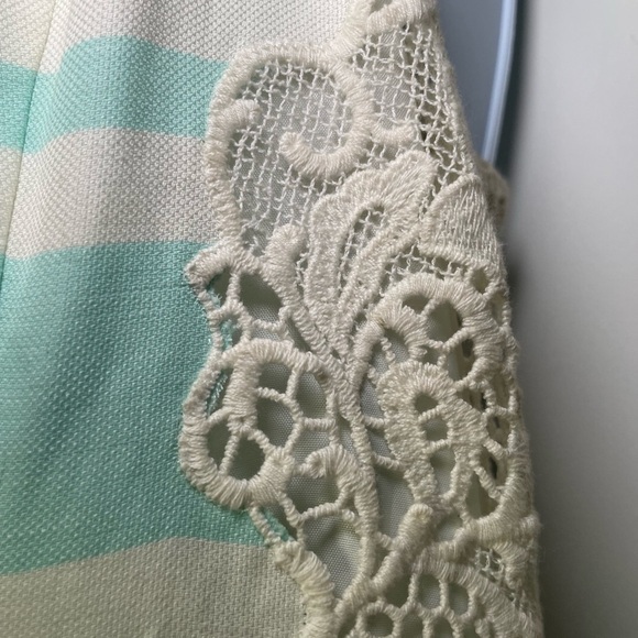 Anthropologie Moulinette Soeurs Sea Isle Dress Sz 8 Mint/IvoryStripe Lace V Nck - Picture 9 of 13